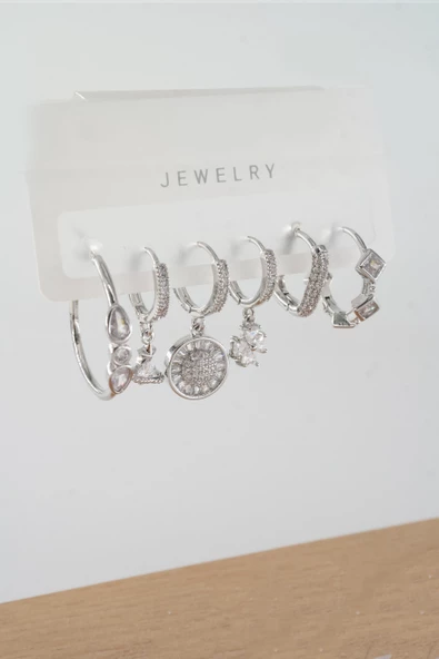 Kadın Vip Seri Zirkon Taşlı Karışık Figürlü 6'lı Küpe Seti ZRK0030 ürün görseli