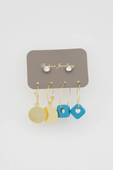 Kadın Oval Sallantılı ve Boncuklu 6'lı Küpe Set