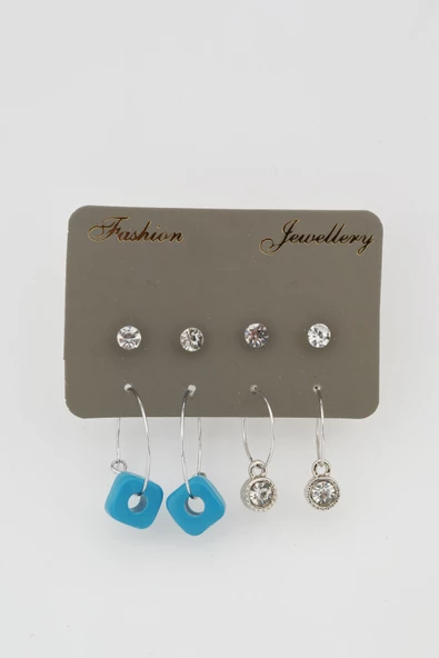 Kadın Boncuk ve Tek Taşlı Sallantılı 8'li Küpe Set ürün görseli