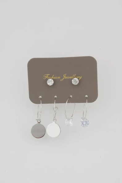 Kadın Pul ve Tek Taşlı Sallantılı Küpe Set ürün görseli