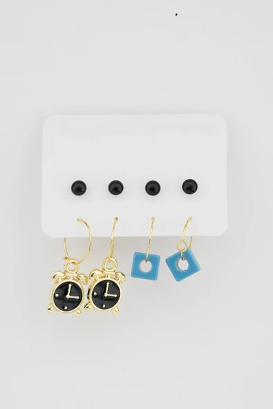 Kadın Saat ve Boncuk Figürlü 8'li Küpe Set ürün görseli