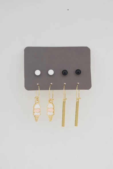 Kadın Mineli  Dondurma Detaylı 8'li Küpe Set ürün görseli