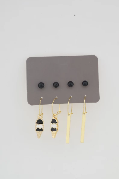 Kadın Mineli  Dondurma Detaylı 8'li Küpe Set ürün görseli