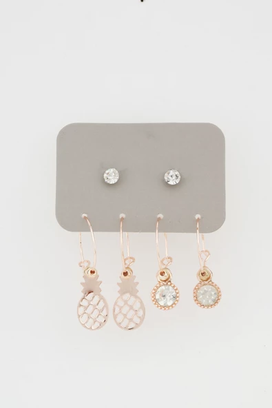 Kadın Ananas Sallantılı ve Tek Taşlı 6'lı Küpe Set ürün görseli