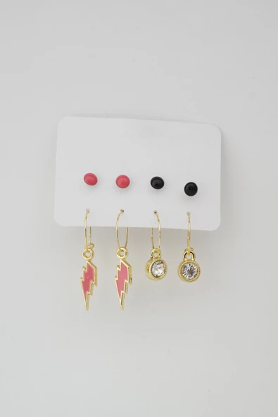 Kadın Mineli ve Taşlı 8'li Küpe Set ürün görseli