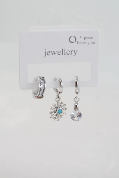 Kadın Baget Zirkon Taşlı 3'lü Set Küpe ürün görseli