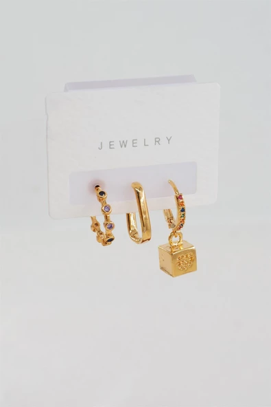 Kadın Zirkon Taşlı  3'lü Set Küpe ürün görseli