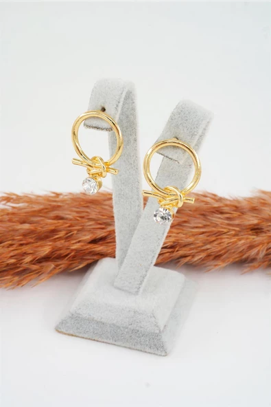 Kadın Özel Tasarım Zirkon Taşlı Sallantılı Küpe - 2