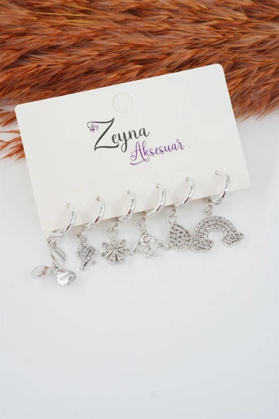 Kadın Karışık Figürlü Zirkon  6'lı Set Küpe ürün görseli