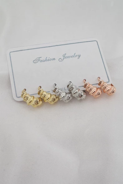 Kadın 3 Renk Basic 6'lı küpe seti ürün görseli