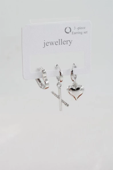 Kadın Zirkon Taşlı Kalp Figürlü 3'lü Set Küpe ürün görseli