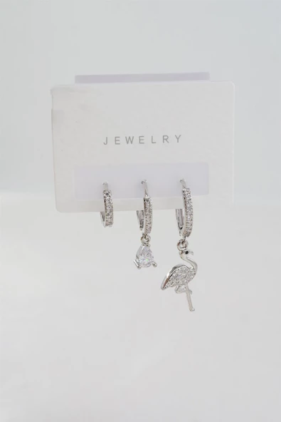 Kadın Zirkon Taşlı Flamingo Figürlü 3'lü Set Küpe ürün görseli