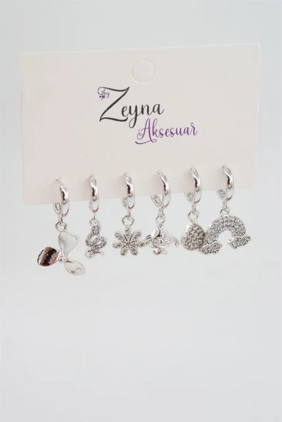 Kadın Karışık Figürlü Zirkon  6'lı Set Küpe - Resim 2