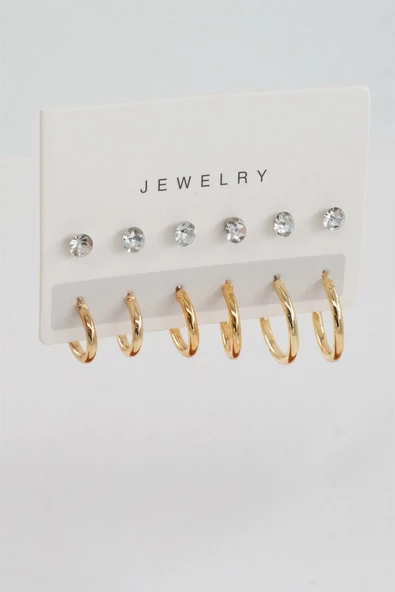 Kadın Geometrik 3 Boy Zirkon Taşlı Halka Küpe Seti - Resim 2