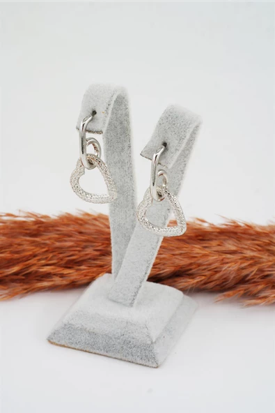 Kadın Özel Tasarım  Sallantılı Kalp Model Küpe - Resim 4