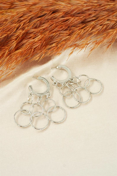 Kadın Özel Tasarım  Sallantılı Halkalardan Oluşan  Küpe ürün görseli