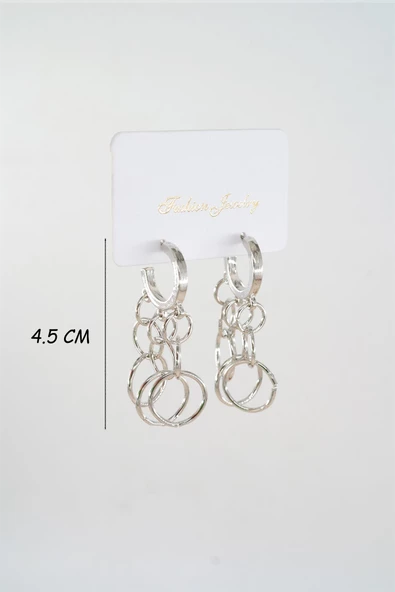 Kadın Özel Tasarım  Sallantılı Halkalardan Oluşan  Küpe - Resim 3