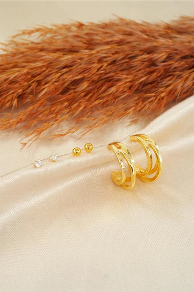 Kadın Özel Tasarım Zirkon Taşlı Oval 6'lı Küpe Seti - Resim 2