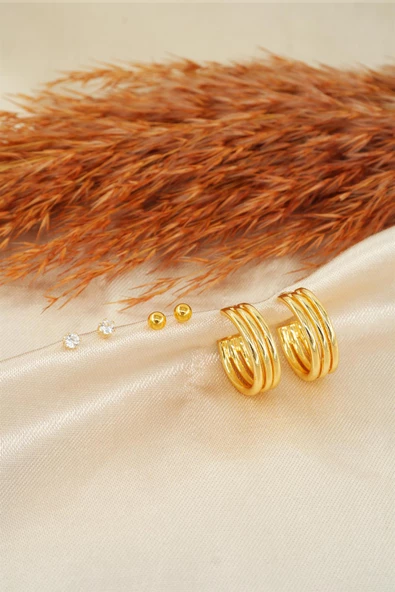 Kadın Özel Tasarım Zirkon Taşlı Oval 6'lı Küpe Seti - Resim 2