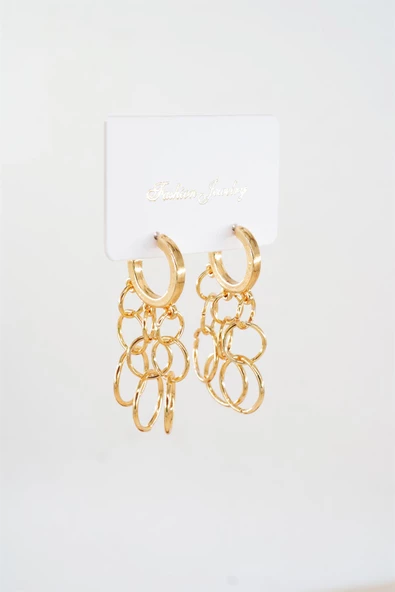 Kadın Özel Tasarım  Sallantılı Halkalardan Oluşan  Küpe - Resim 2