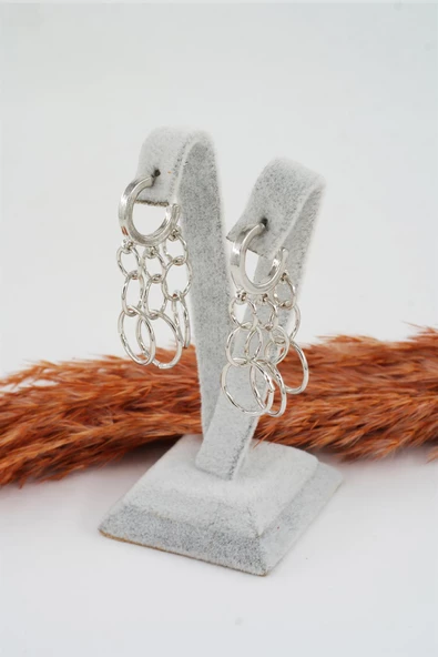 Kadın Özel Tasarım  Sallantılı Halkalardan Oluşan  Küpe - Resim 4