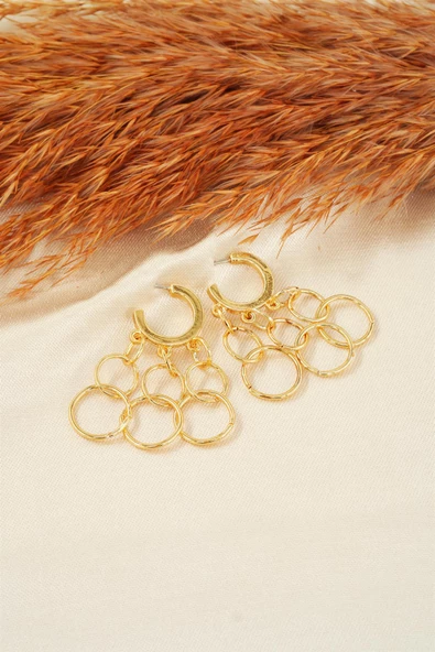 Kadın Özel Tasarım  Sallantılı Halkalardan Oluşan  Küpe ürün görseli