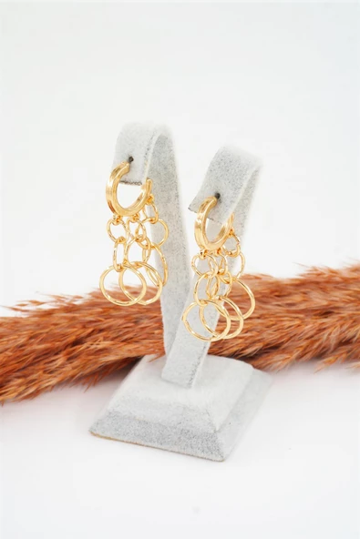 Kadın Özel Tasarım  Sallantılı Halkalardan Oluşan  Küpe - Resim 4