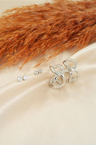 Kadın Özel Tasarım Zirkon Taşlı Oval 6'lı Küpe Seti - Resim 2