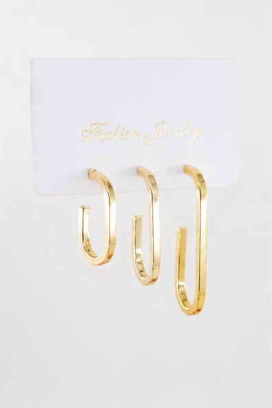 Kadın Özel Tasarım Geometrik 3 Boy Küpe Seti - Resim 3