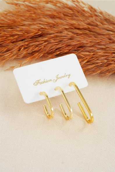 Kadın Özel Tasarım Geometrik 3 Boy Küpe Seti - Resim 4