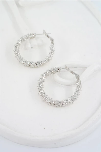 Kadın Özel Tasarım 4 cm Tırtıklı Halka Küpe - 2