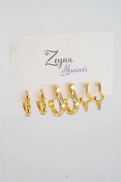 Kadın Zirkon Kalp ve Yıldız Model 6'lı Küpe Seti ürün görseli