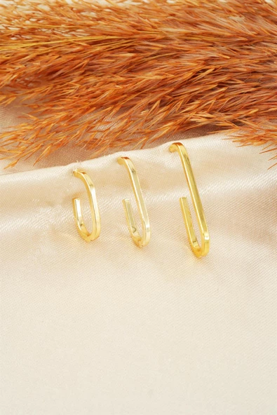 Kadın Özel Tasarım Geometrik 3 Boy Küpe Seti ürün görseli