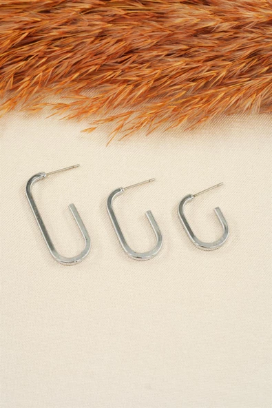 Kadın Özel Tasarım Geometrik 3 Boy Küpe Seti - Resim 2