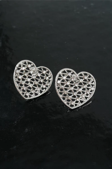 Kadın Kalp Figürlü 2.5 Cm Zirkon Taşlı Küpe - Resim 3