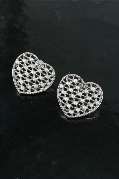 Kadın Kalp Figürlü 2.5 Cm İncili Küpe - Resim 3