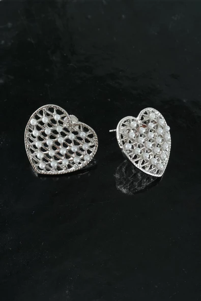 Kadın Kalp Figürlü 2.5 Cm İncili Küpe - Resim 2