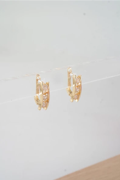 Kadın Özel Tasarım Zirkon Taşlı 2'li Minimal Küpe ürün görseli