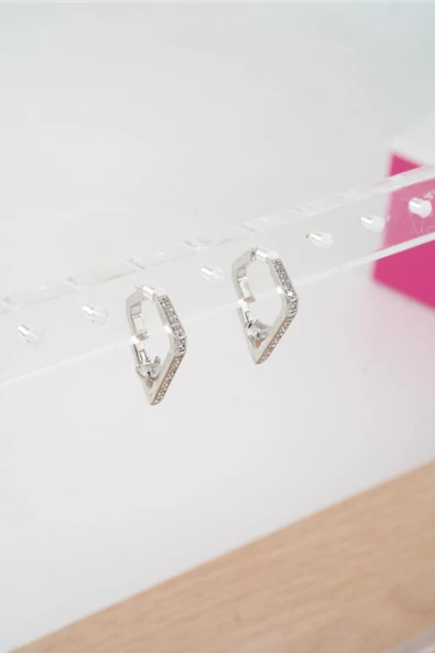 Kadın Özel Tasarım Zirkon Taşlı 2'li Minimal Küpe - 3