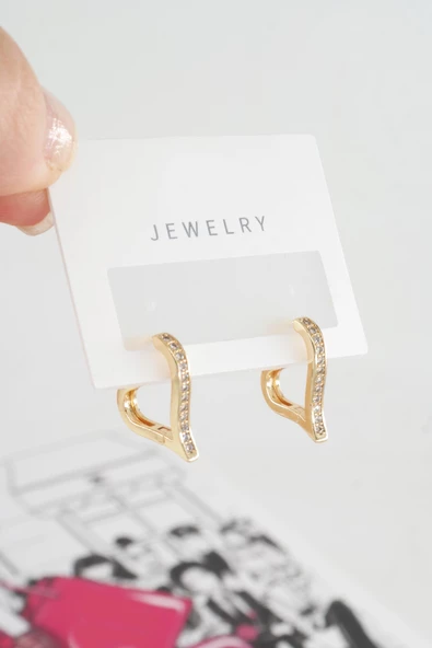 Kadın Özel Tasarım Zirkon Taşlı 2'li Minimal Küpe - Resim 2