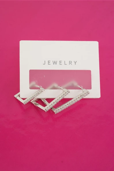 Kadın Özel Tasarım Zirkon Taşlı 3'lü Minimal Küpe - Resim 2