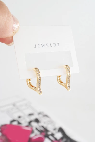 Kadın Özel Tasarım Zirkon Taşlı 2'li Minimal Küpe - Resim 3