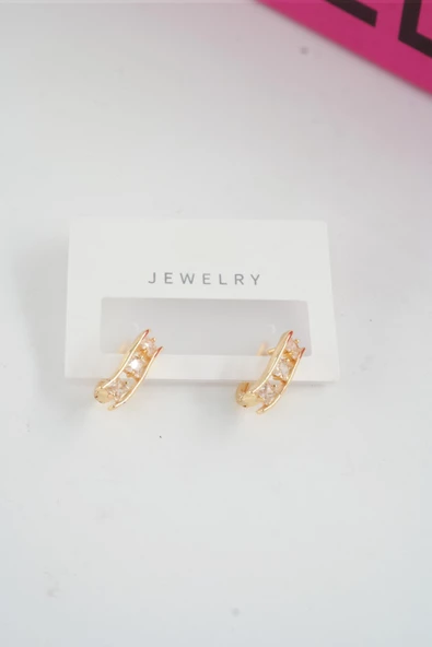 Kadın Özel Tasarım Zirkon Taşlı 2'li Minimal Küpe - Resim 3