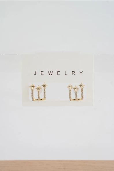 Kadın Özel Tasarım Zirkon Taşlı 2'li Minimal Küpe - Resim 2