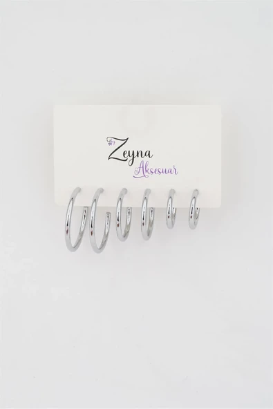 Kadın 3 boy Halka Küpe 1.7/ 2 / 2.5 cm 001 - Resim 3