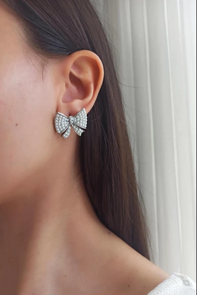 Kadın Özel Tasarım 3 cm Suni İncili Kurdele Model Küpe zyna006 ürün görseli