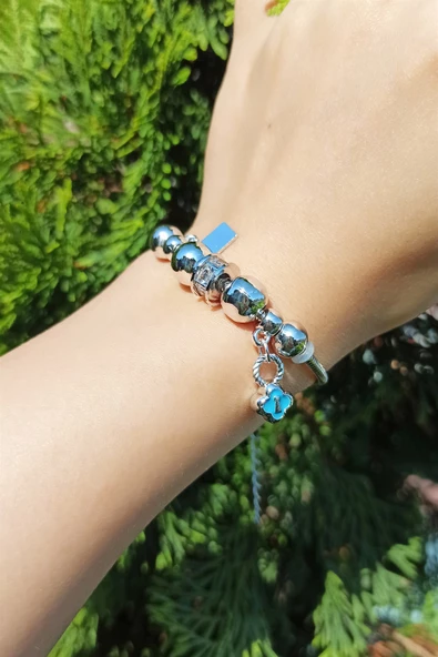 Kadın Charm Zincir Zirkon Taşlı Mineli Bileklik - Resim 2