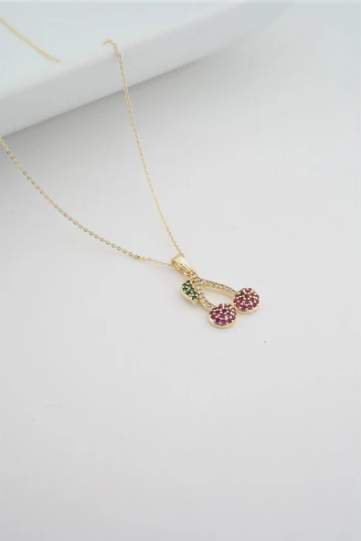 Kadın Kiraz Figürlü Zirkon Taşlı Kolye ürün görseli