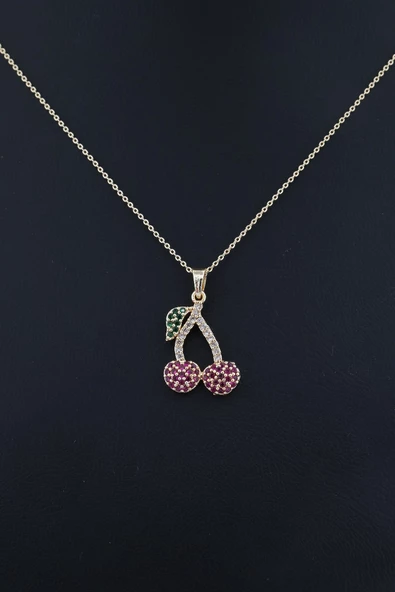 Kadın Kiraz Figürlü Zirkon Taşlı Kolye - Resim 3