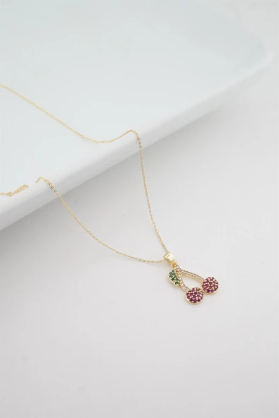 Kadın Kiraz Figürlü Zirkon Taşlı Kolye - Resim 2